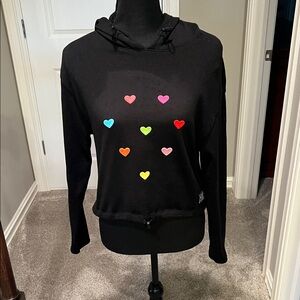 PINK Victoria's Secret Black Hoodie with Multicolor Hearts